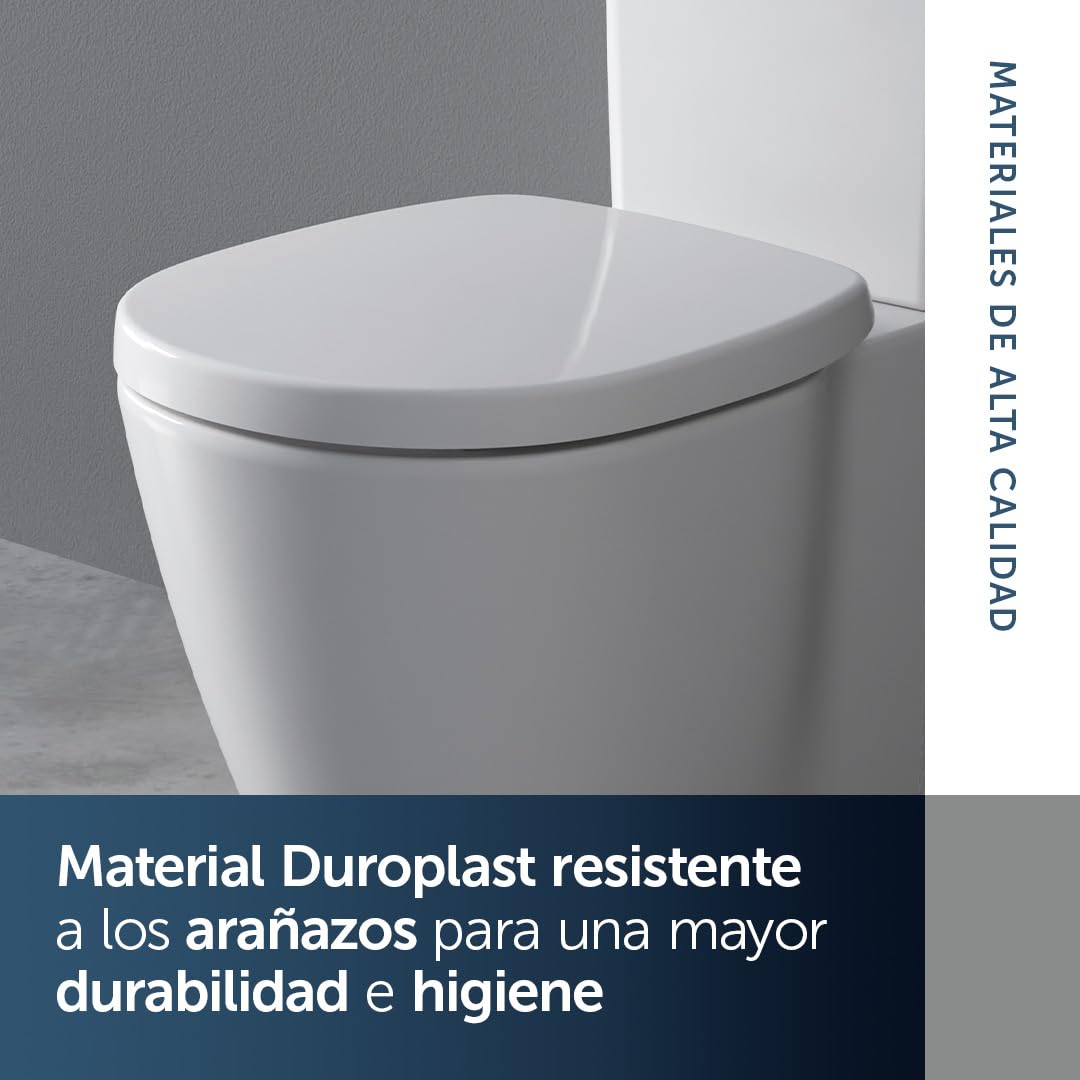 Ideal Standard Connect asiento WC envolvente, diseño en D – Blanco (Alpin) | Asiento de inodoro con bisagras de acero inoxidable robustas, E712801