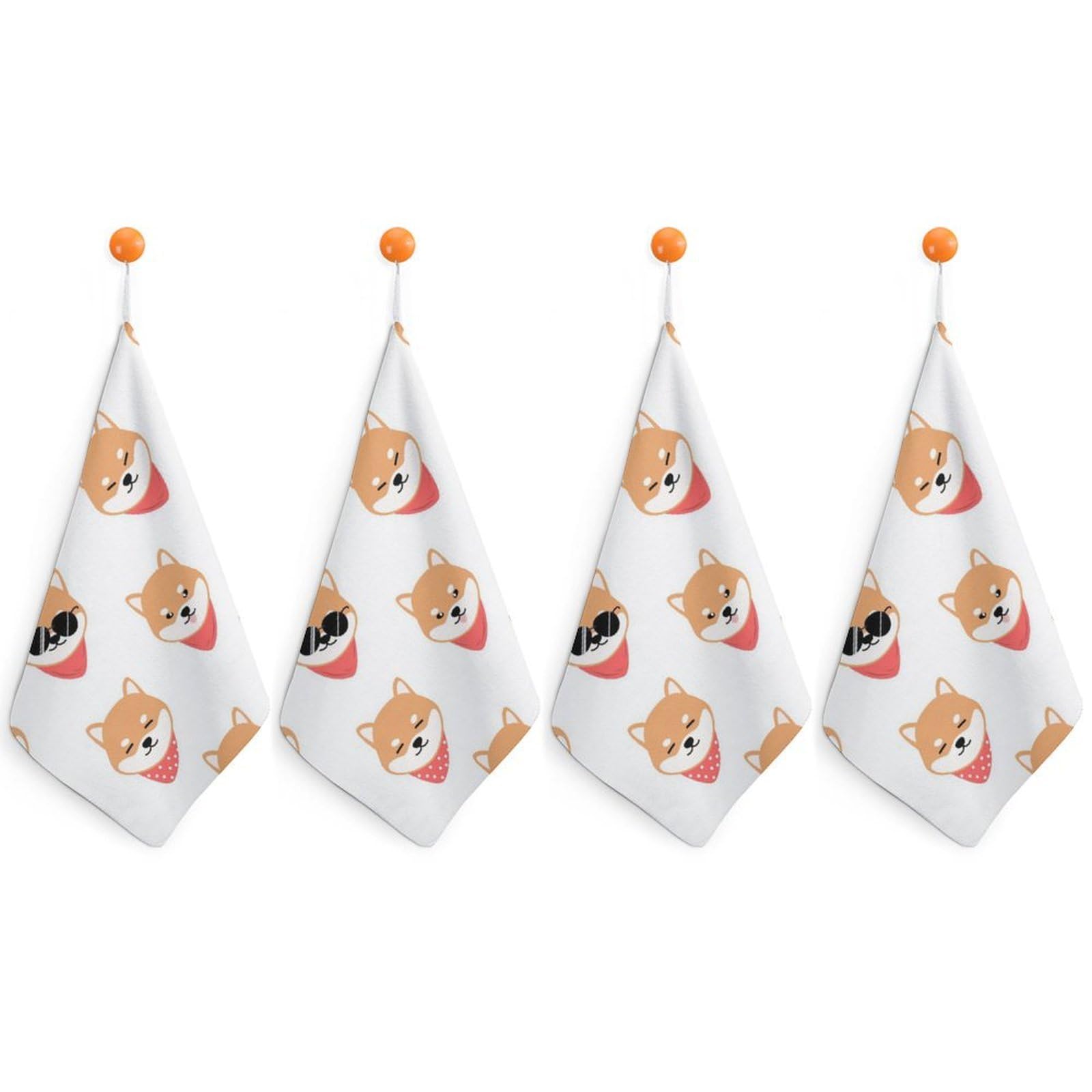 LWORZIIB 4 Piece Hanging Hand Towels, Handsome Shiba Lnu Dog Small Dry Hand Towel for Kitchen Bathroom