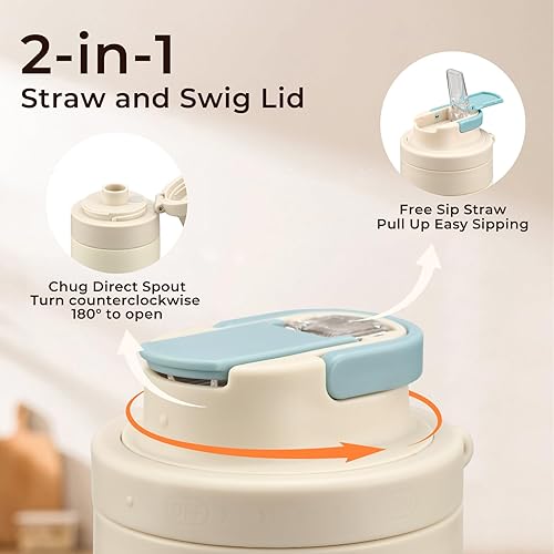 Miniatura 6 de Paquete de 2 jarras térmicas de café de 49 onzas y botella de agua aislada de 15 onzas, jarras térmicas al vacío de acero inoxidable y botella de