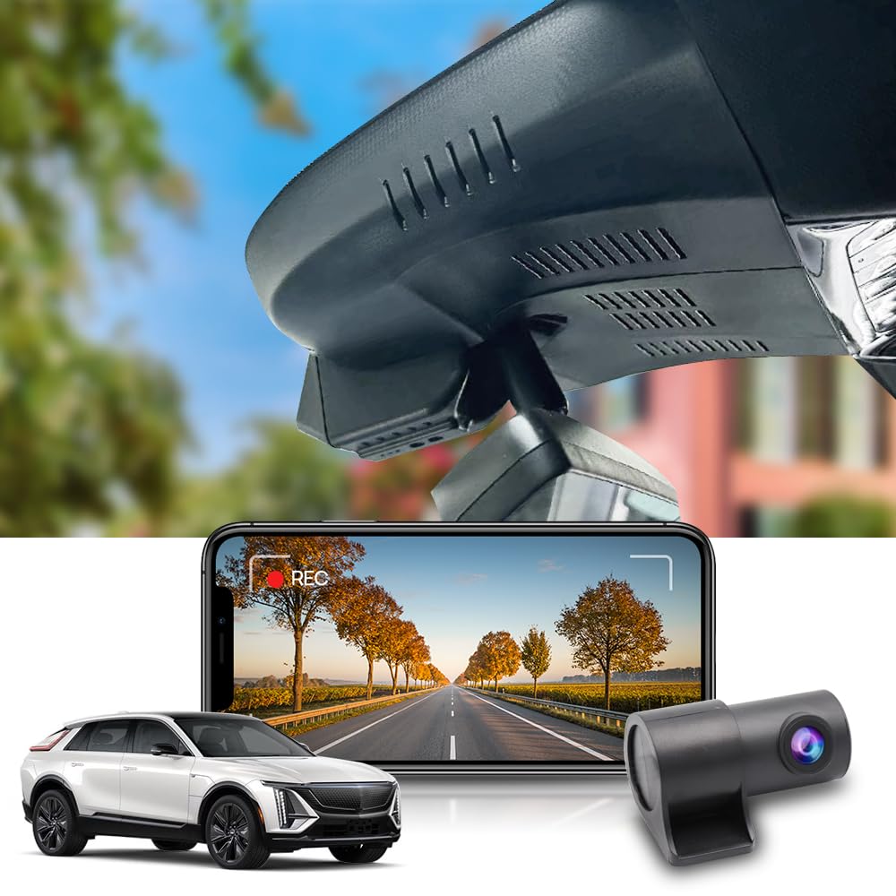Fitcamx Front 4K+Rear 1080P Dash Cam Adapts for Cadillac Lyriq 2023-2026 & Lyriq-V (Has Auto-Dimming), OEM Look, 2 Way HD Video, Loop Recording, WiFi & APP, G-Sensor, Easy to Use, 128GB Card