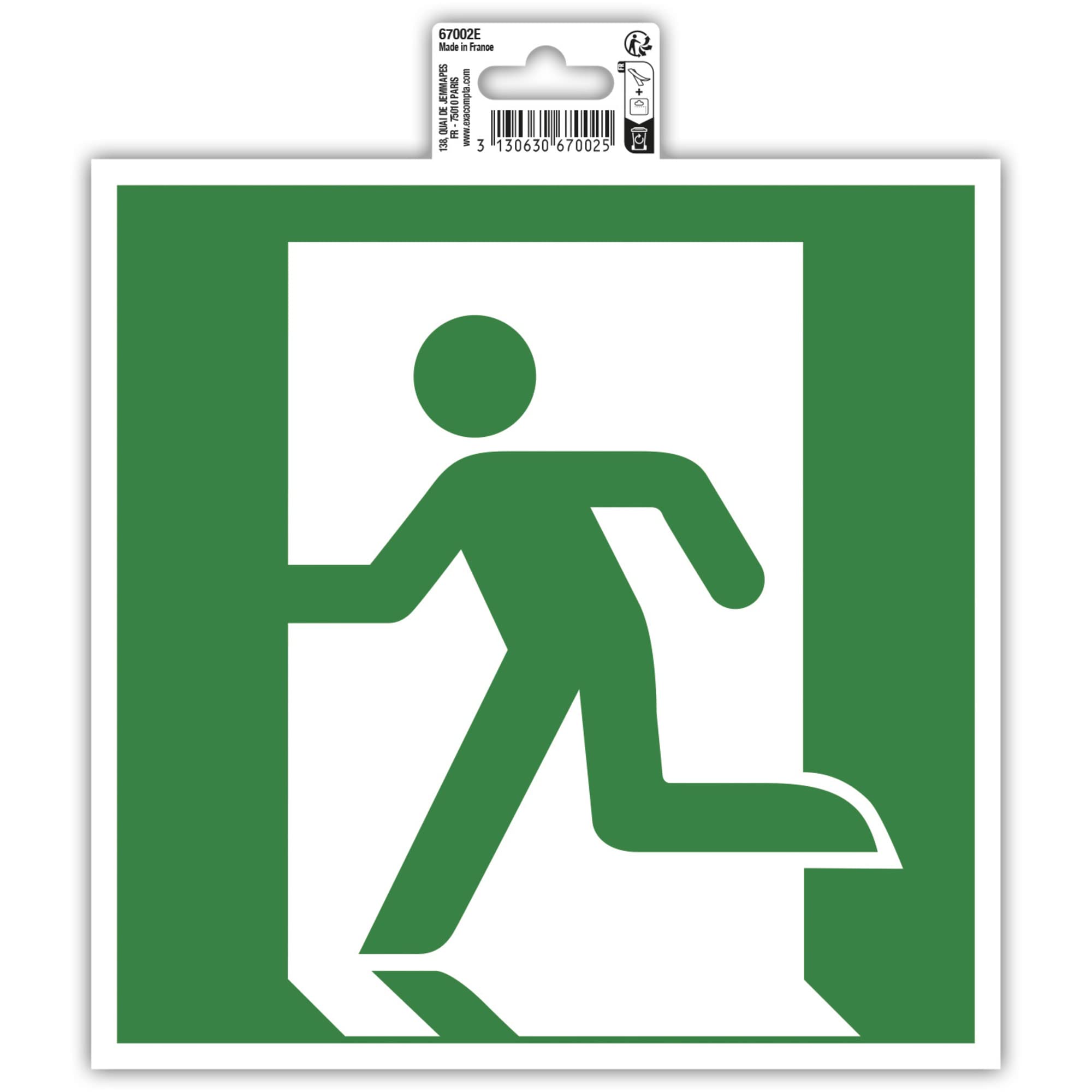 Exacompta - Ref 67002E - Self-Adhesive Company Signage - Evacuation to the left Sign - 20cm in Size - Essential Signage for Company, Business & Commercial Needs