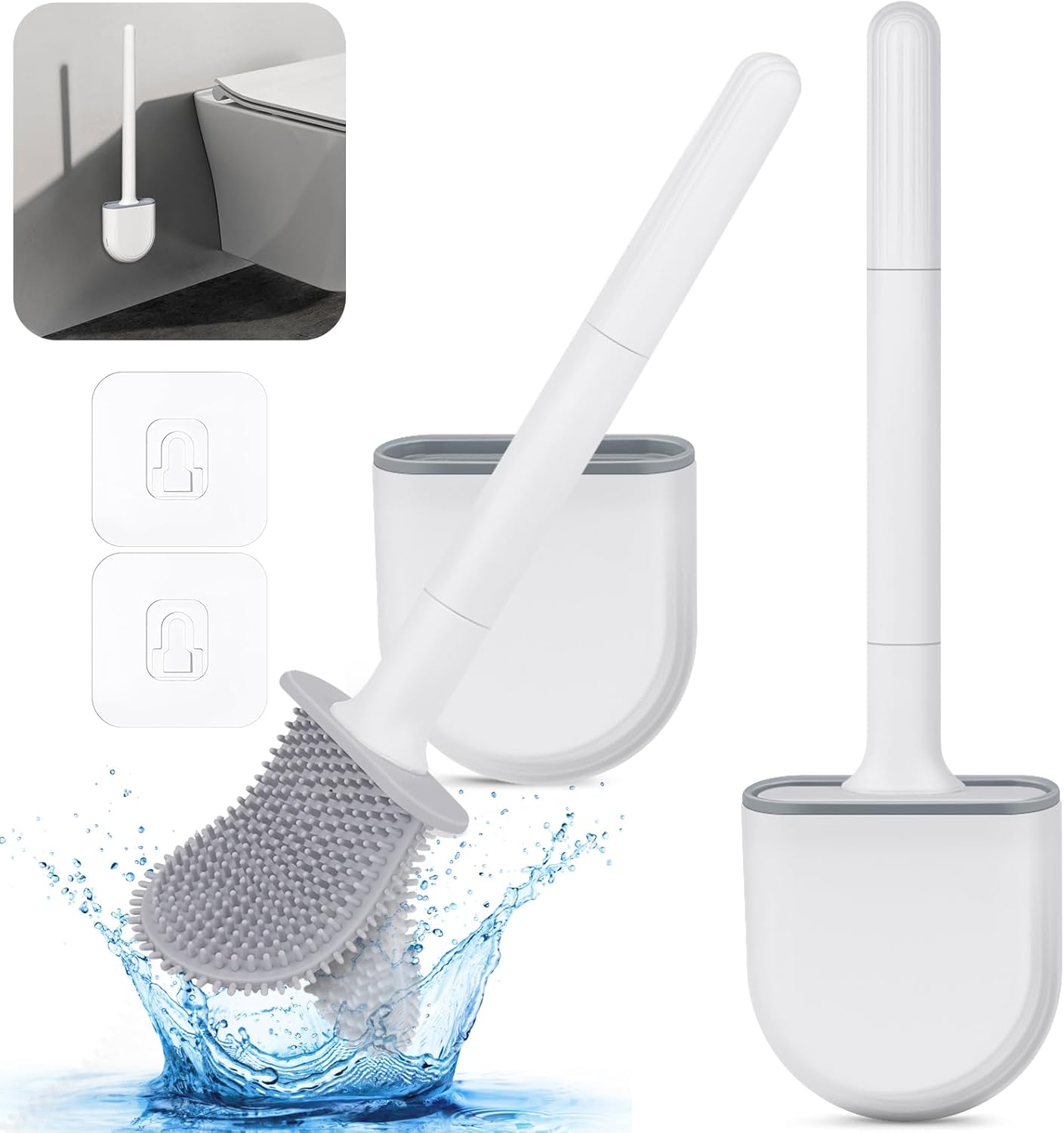 Toilet Brush, 2 PACK Bathroom Silicone Toilet Brushes and Holder Sets