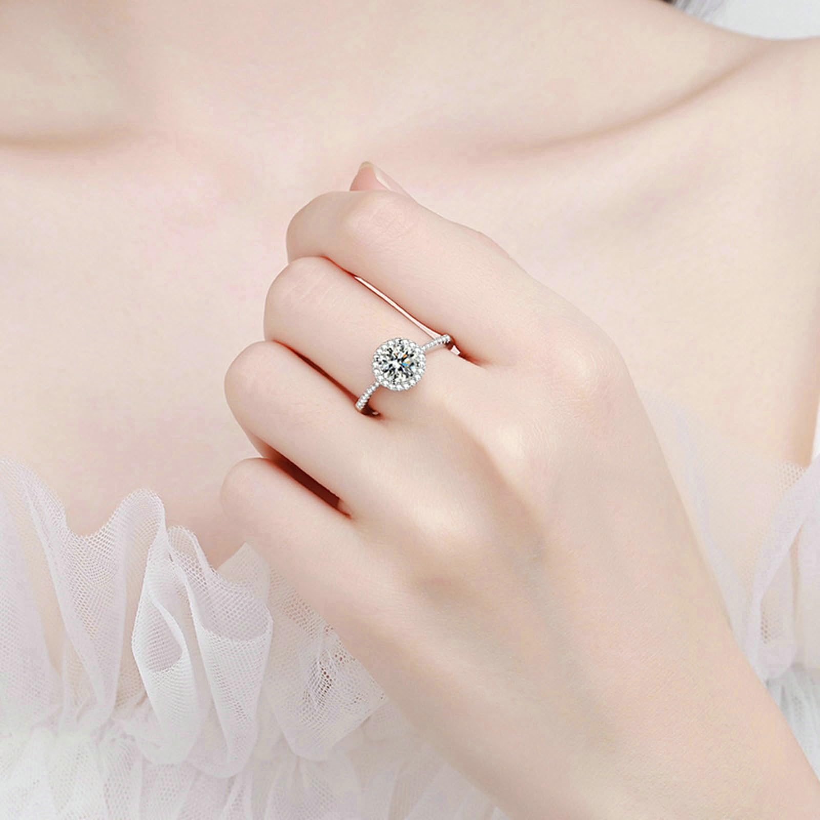 Anillo de compromiso para mujer, oro blanco de 14/18 quilates, anillo de 0,5 quilates con diamantes cultivados en laboratorio para mujer