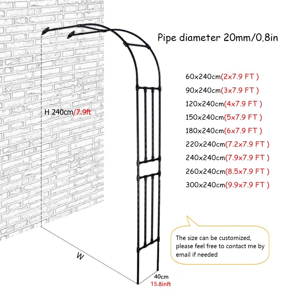 Arche À Rosiers en Métal, Arceau De Jardin Demi-latérale, Treillis Et Support pour Plantes Grimpantes, Pergola Déco pour Extérieur, Terrasse, Mariage Et Cérémonie(Black,W150*H240cm)