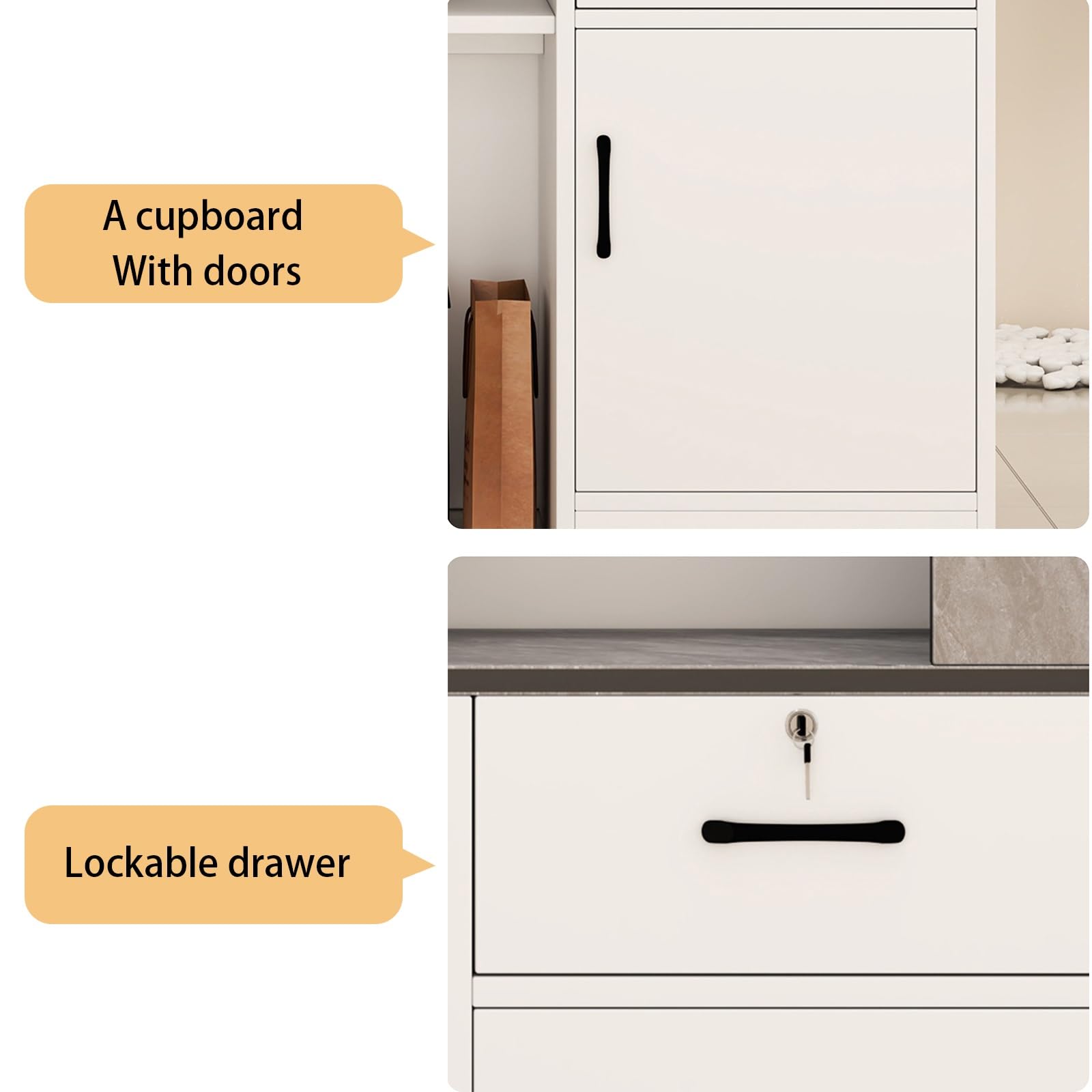 Mostrador de recepción Moderno, cajones con Cerradura, Armario con Puertas, Vitrina iluminada for peluquerías, centros de estética, Tiendas, hoteles.(White - Left,120cm)