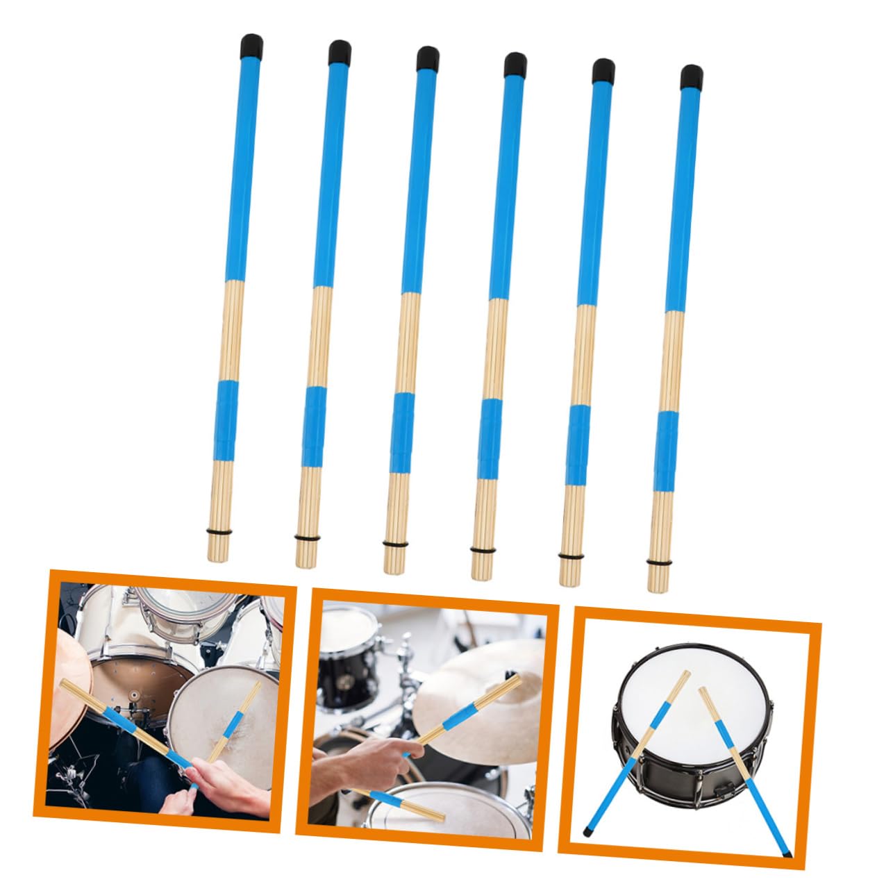 ibasenice Cepillos y Batería para Diseño Simple Pares Ligeros Cómodos Bambú 3 Estilo Único de Instrumento de Percusión