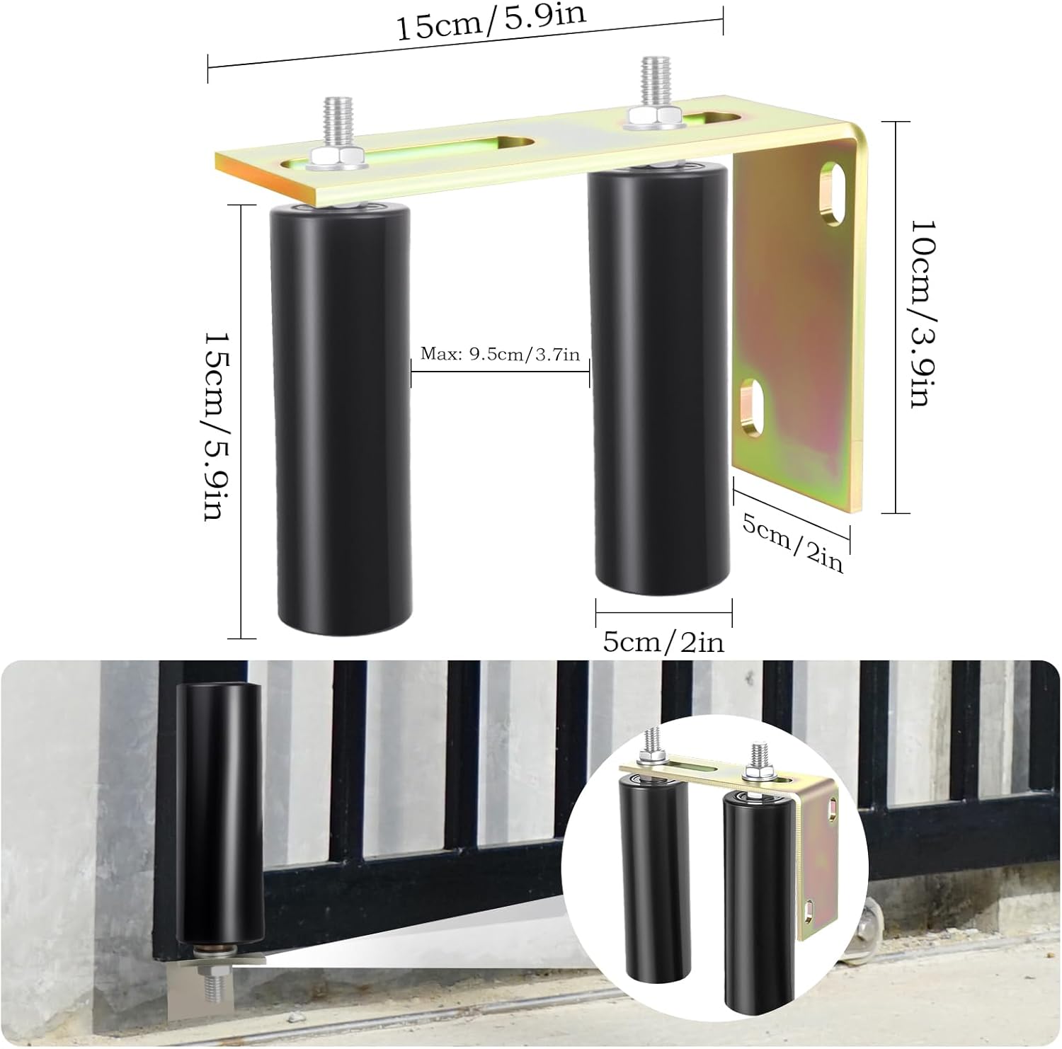 6" Gate Roller Guide,Sliding Gate Hardware with L-Bracket,Universal Adjustable Heavy Duty Sliding Gate Rollers, Black Sliding Door Hardware Gate Kit