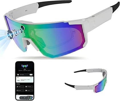 AI Smart Glasses with Camera for Cycling & Outdoor Sports - White