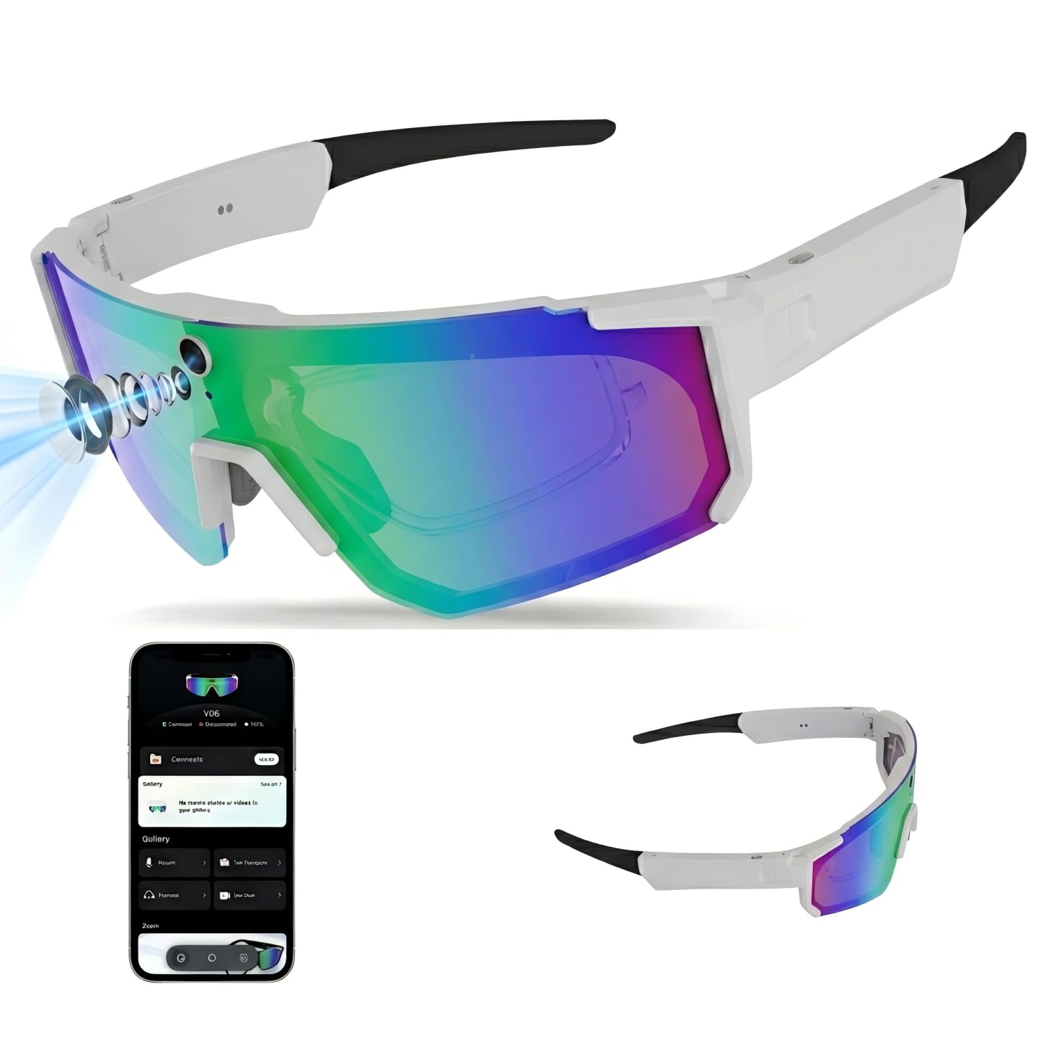 AI Smart Glasses with Camera, 4K Video Recording Glasses with Translation, Built-in Storage & Bluetooth, EIS Stabilization, POV Sunglasses with Camera for Cycling/Baseball/Hiking/Outdoor Sports-White-image-10