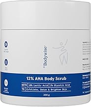 Be Bodywise 12% AHA Body Scrub | Exfoliating Scrub with Glycolic Acid & Lactic Acid | Smoothens Strawberry Skin & Rough Bumps | Oat & Aloe Extract for Hydration | Vitamin E for Skin Protection | 300g