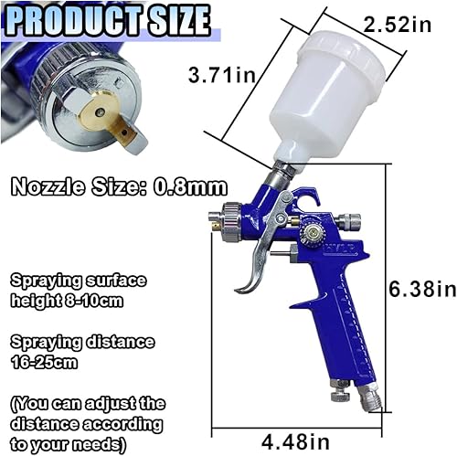 Miniatura 2 de Pistola de aerosol de toque mini HVLP con boquilla de 0.8 mm, 125 cc de capacidad, pulverizador de pintura de aire con alimentación por gravedad
