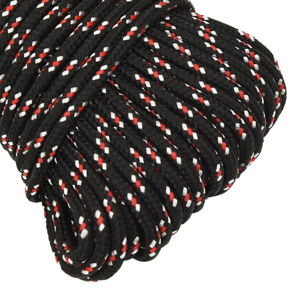 Bootsseil Schwarz 4 mm 25 m Polypropylen, reißfestes, wetterfestes Seil für Boot, Camping, Outdoor, Flechten, Knoten, Befestigung, robust und vielseitig einsetzbar