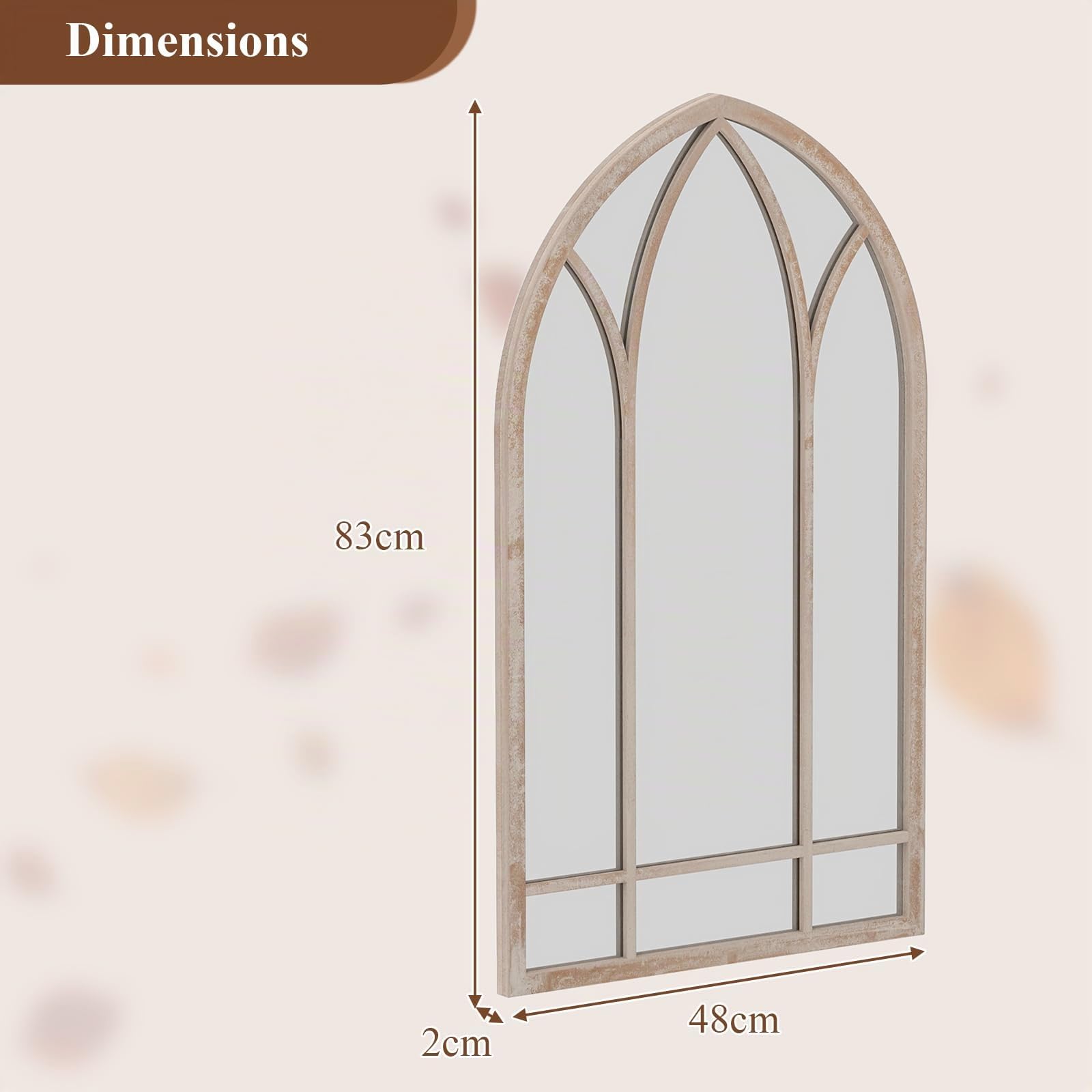 COSTWAY Grand Miroir Mural Arche Exterieur Interieur, Miroir Decoration Murale de Fenêtre, Cadre Métallique, 4 mm Réflexion HD, Matériau Anti-Explosion, pour Salon Entrée Jardin (83 x 48 cm)