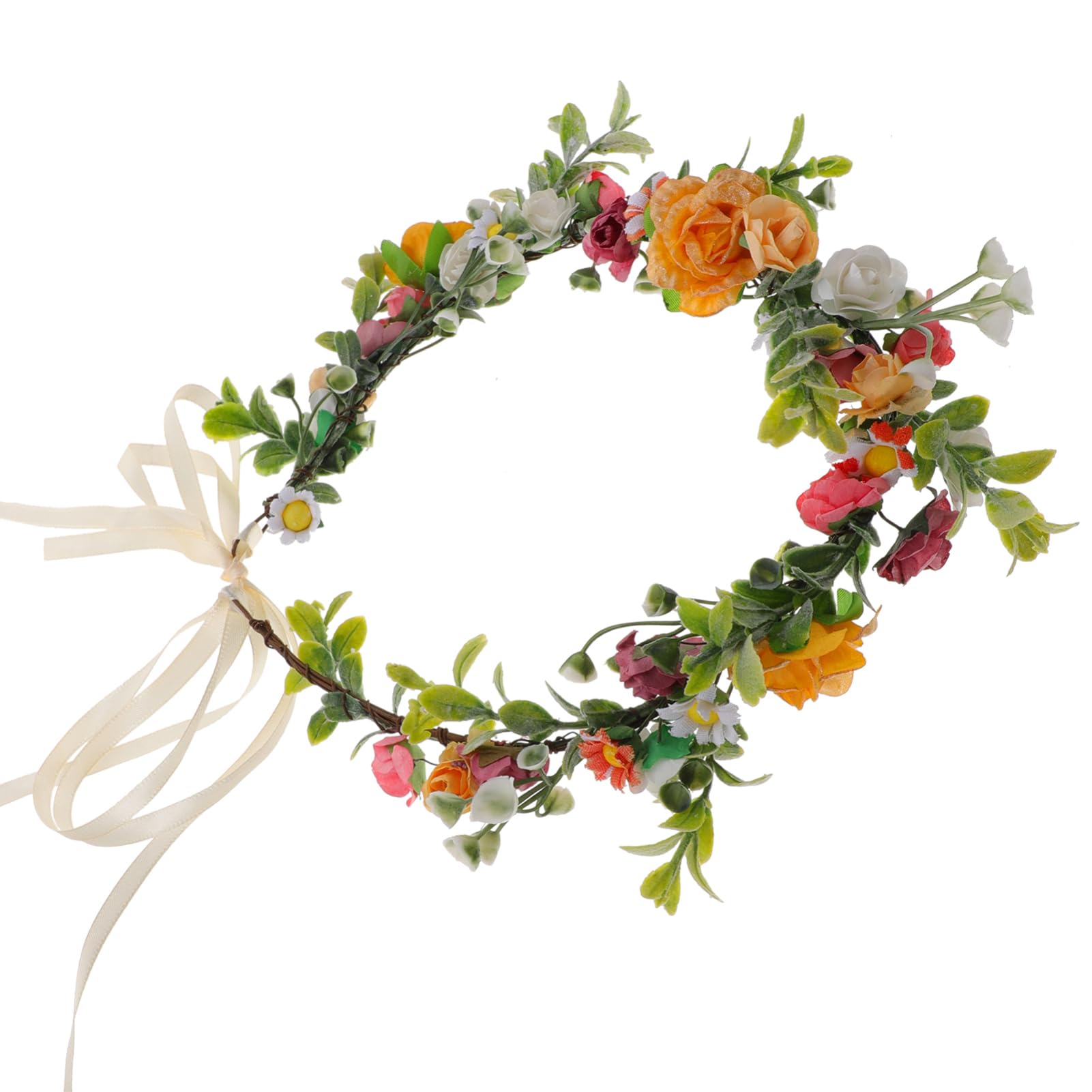 FRCOLOR Bandeau à Fleurs en Tissu Couronne de Cheveux Roses Élégante pour Mariée, Décoration de Tête Chic et Créative pour Séance Photo et Plage