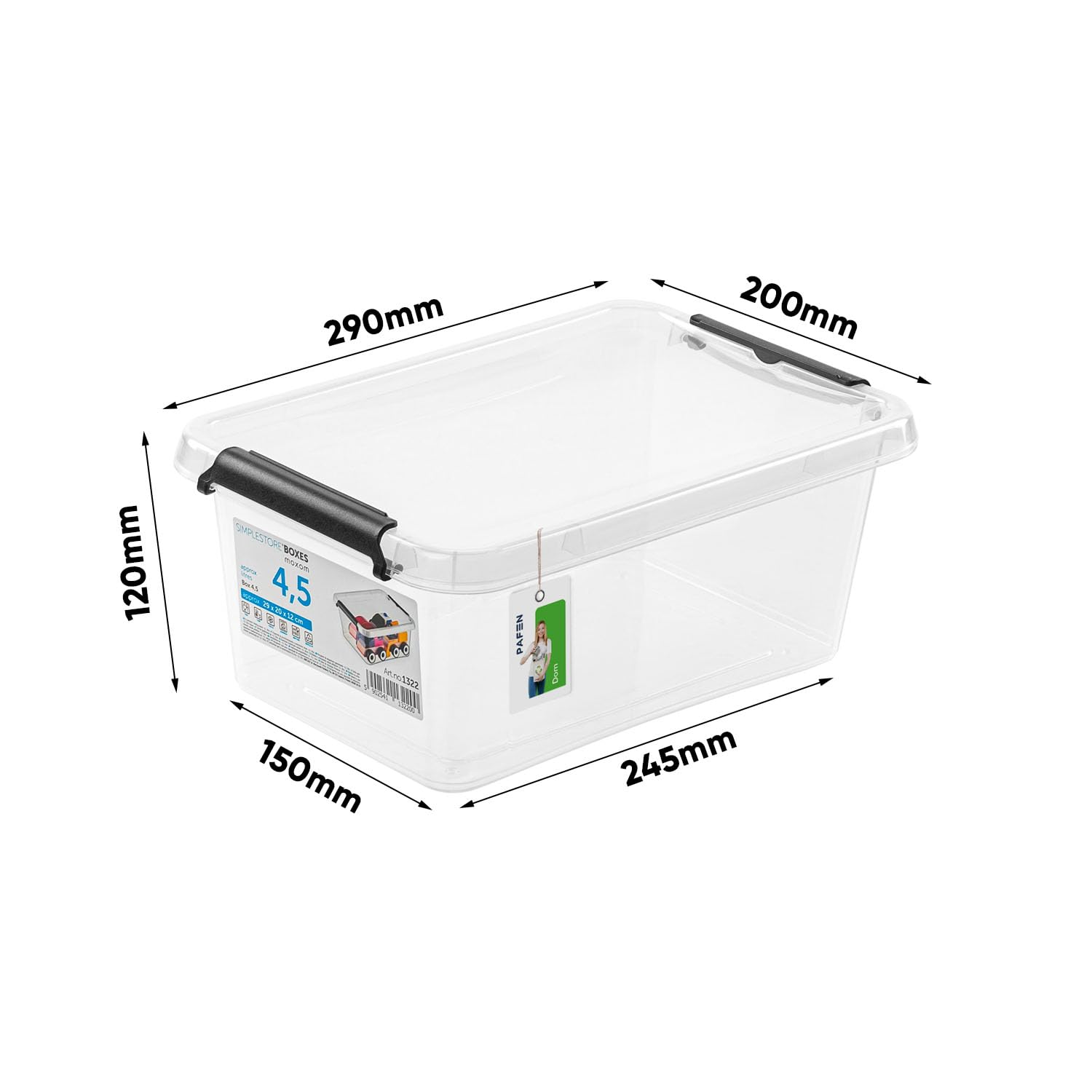 PAFEN 5x Pojemnik do Przechowywania z Pokrywą 4,5l - 29x20x12cm – Zestaw Przezroczyste Pudełka, z Tworzywa Sztucznego, do Sztaplowania, Zamykane na Zatrzask