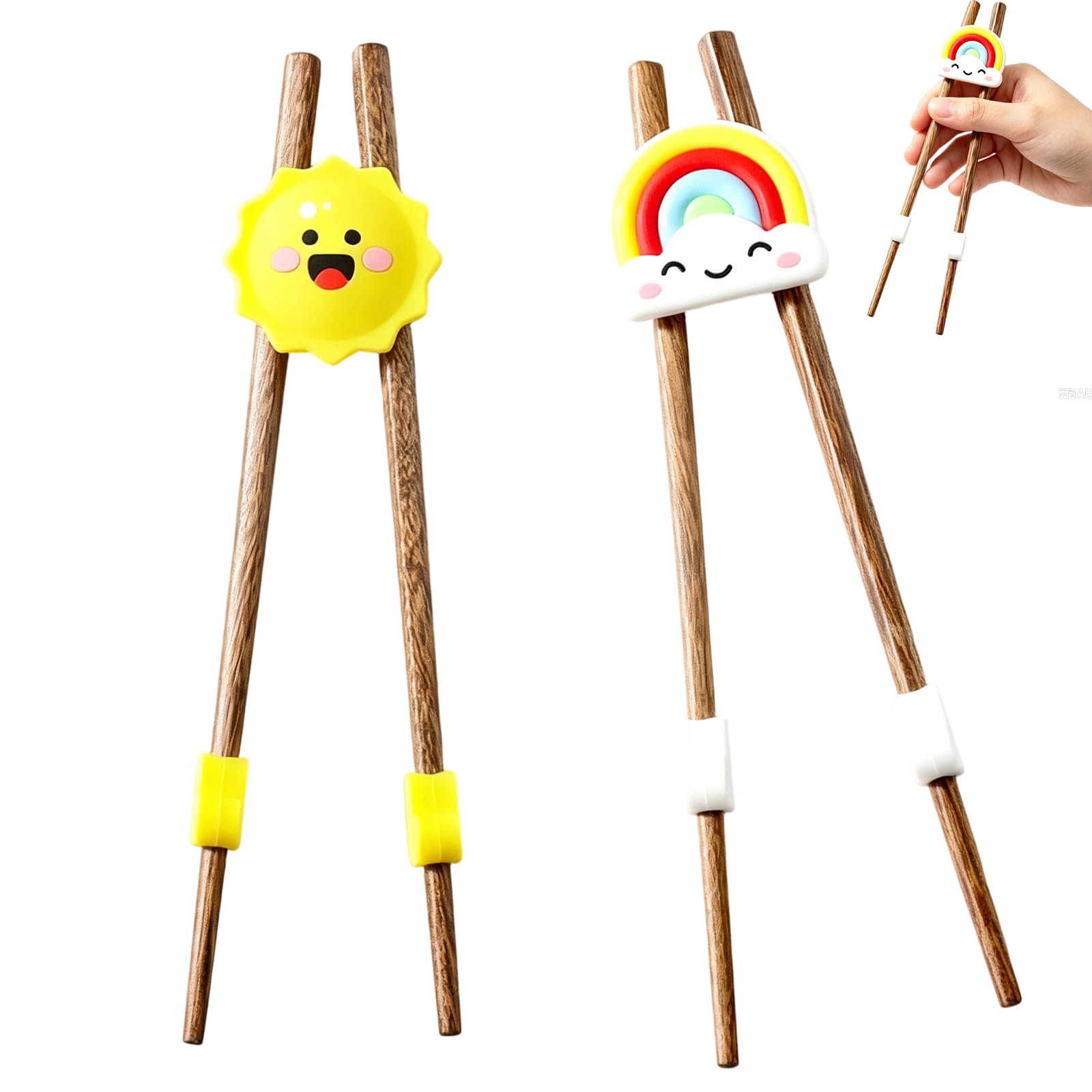 2Pcs Kids Chopsticks, Wooden Chopsticks for Beginners
