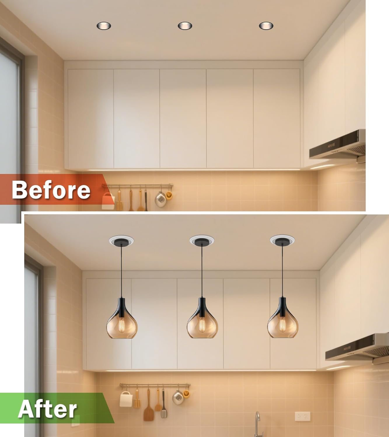 6-Inch Recessed Can Light Conversion Kit for Pendant Light or Ceiling Fan, Ceiling Fixture Adapter with 7¾" Decorative White Plastic Medallion, Retrofit Kit for 6" Recessed Housing