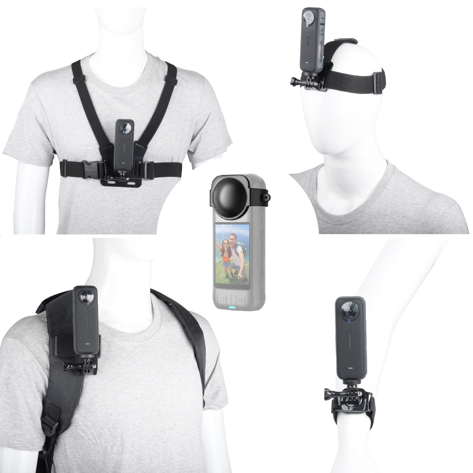 10 Pcs Action Camera Accessories Suitable for Insta360 X5/X4/ X3/ Ace Pro/X,Head Mount, Chest Strap,Wrist Strap, Quick Clip Mount and Lens cap protector, Compatible with GoPro Hero, SJCAM-picture-11