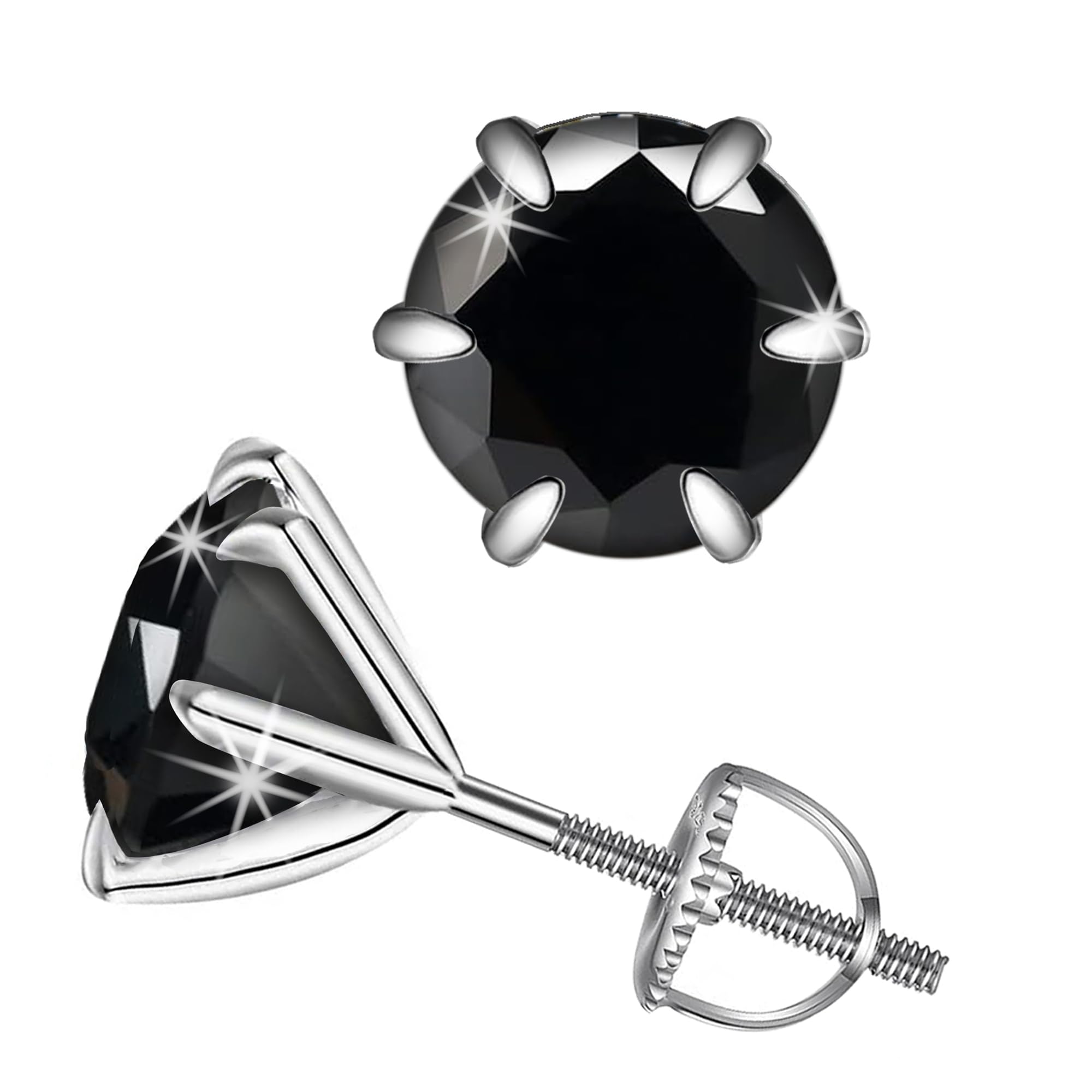 SIVYAA Black Solitaire Diamond Screw Back Stud Earrings Set | Pure 925 Sterling Silver | Round Brilliant Cut Cubic Zirconia Ear Tops | Gift Item for Men Women Boys Girls Baby | 6 Month Warranty, 5MM (B0CKPPB5QX) Amazon Price History, Amazon Price Tracker