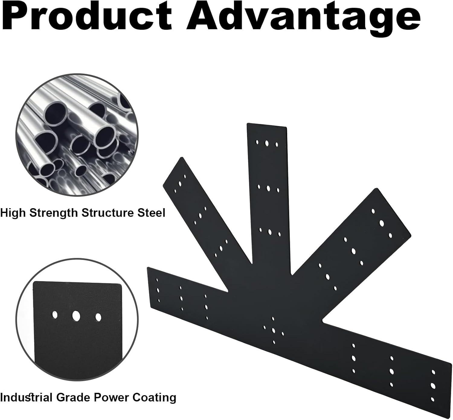 2pcs 24"x13.5" Gable Plate Black, 12:12 Pitch Pergola Truss Roof Steel Bracket for Wood 4x4/6x6, Heavy Duty Powder Coated Gable Bracket