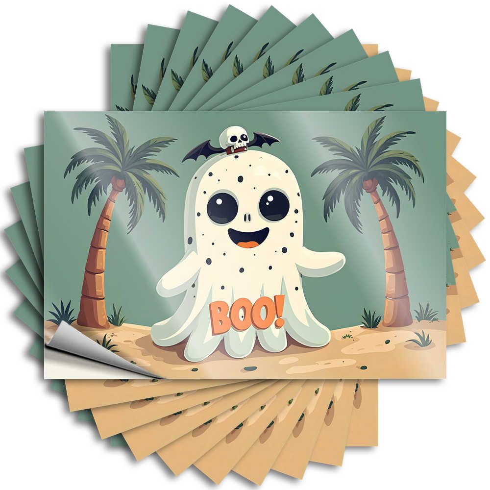 Beauty Tumbler Decals | Spooky Ghost On A Tropical Island with Palm Trees Fall Durable Vinyl Sticker Easy Apply for Motorcross(8X12CM)