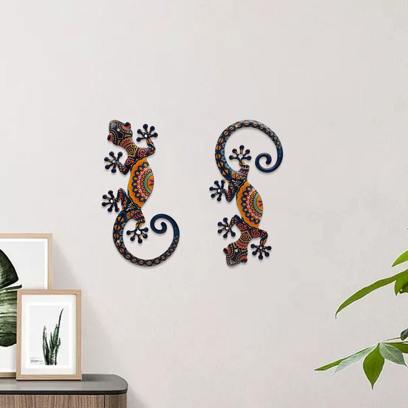 Decorazione da Parete a Forma di Geco, 2 Pezzi, Scultura da Appendere in Ferro, Decorazione da Esterno per, corridoio, Sala da Pranzo