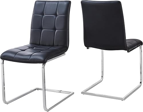 Steve Silver Breuer-Style Side Black con tapicería acolchada y base cromada, moderno y versátil, juego de 2 sillas, 22.5 x 19.25 x 35 pulgadas