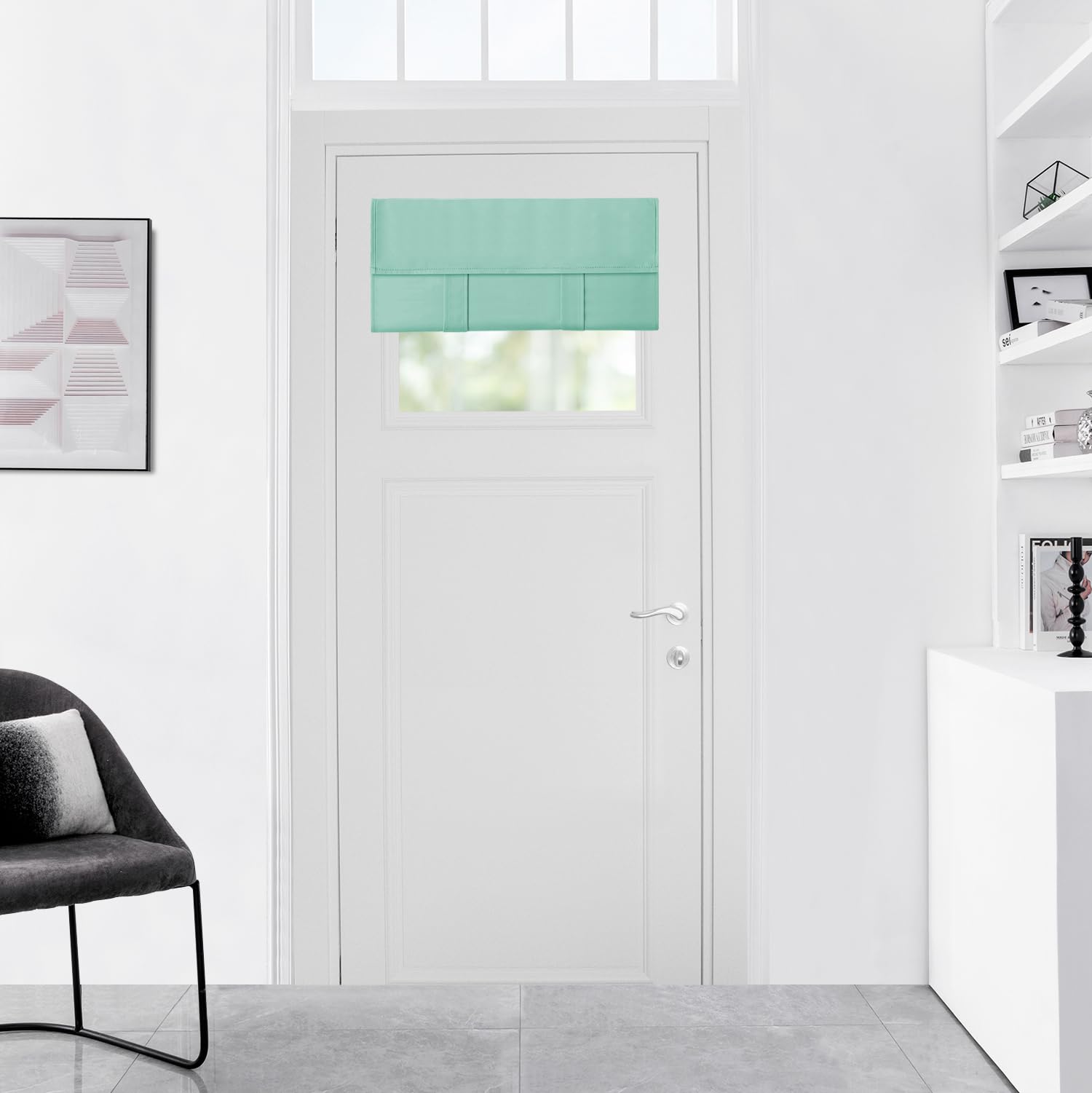 WdFour Blackout Curtains for Small Windows 24x18 Inches - Room Darkening Tie-Up Shade for Door Sidelight & Glass Windows, Solid Color Aqua, 1 Panel