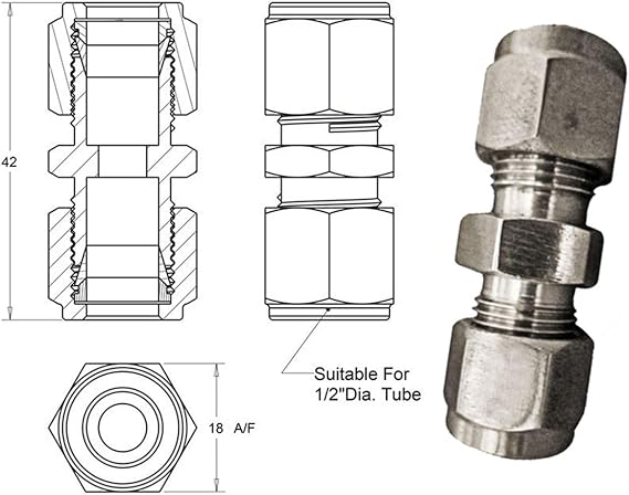 Stainless Steel 1/2 Inch Union-Pack of 5