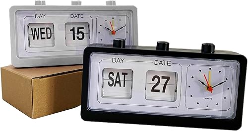 Miniatura 7 de Reloj de calendario manual, mesa de plástico de moda, reloj despertador con calendario de salto manual, preciso, vintage, seguro para oficina (negro)