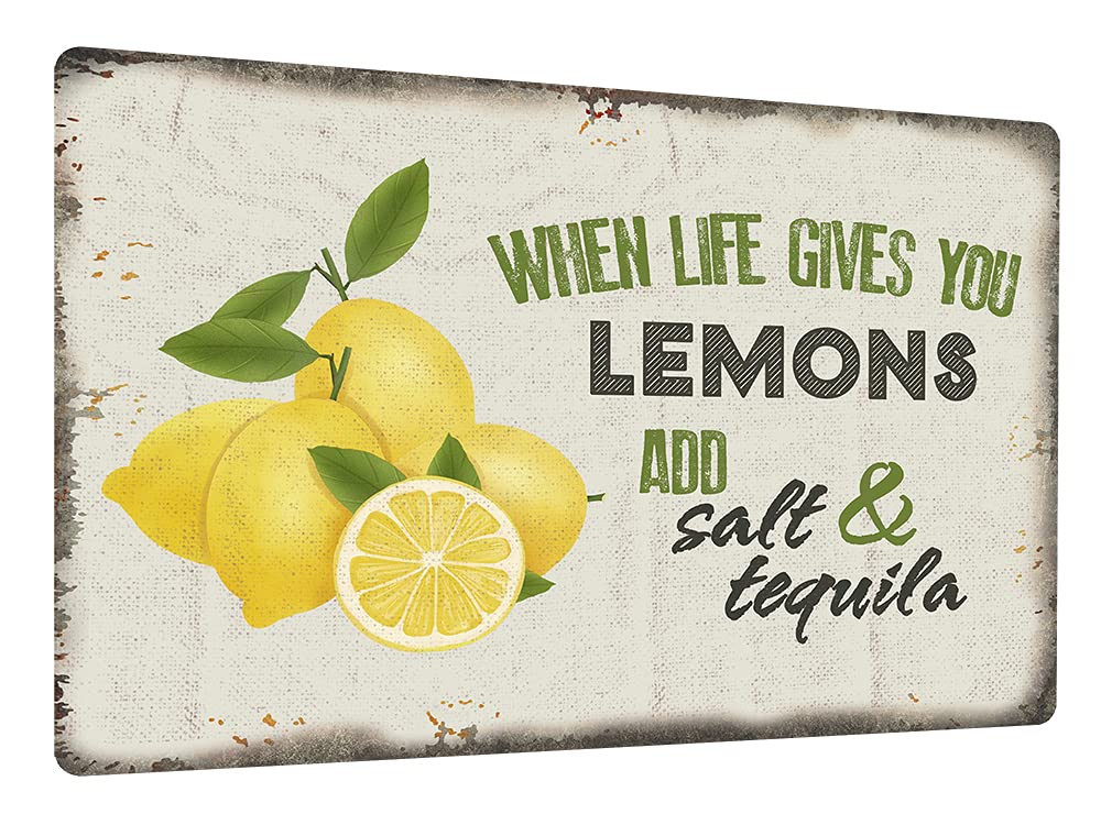 Metal Sign When Life Gives You Lemons Add Salt & Tequila Metal Plaque Tin Sign for Home Kitchen Living Room Wall Art Decor 6x8inch