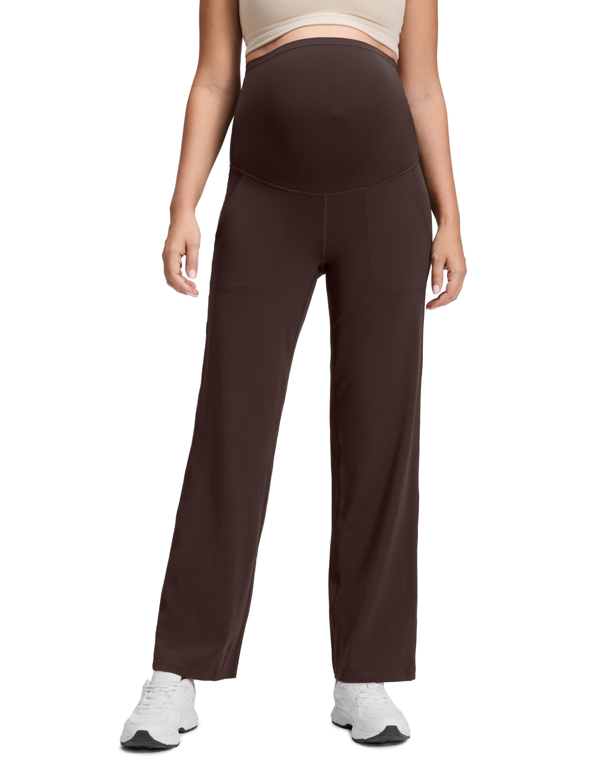 CRZ YOGA Butterluxe zwangerschapsbroek met wijde pijpen en zakken 31.5 inch - Over The Belly Workout Yoga Lounge Zwangerschap Hot Fudge Bruin L