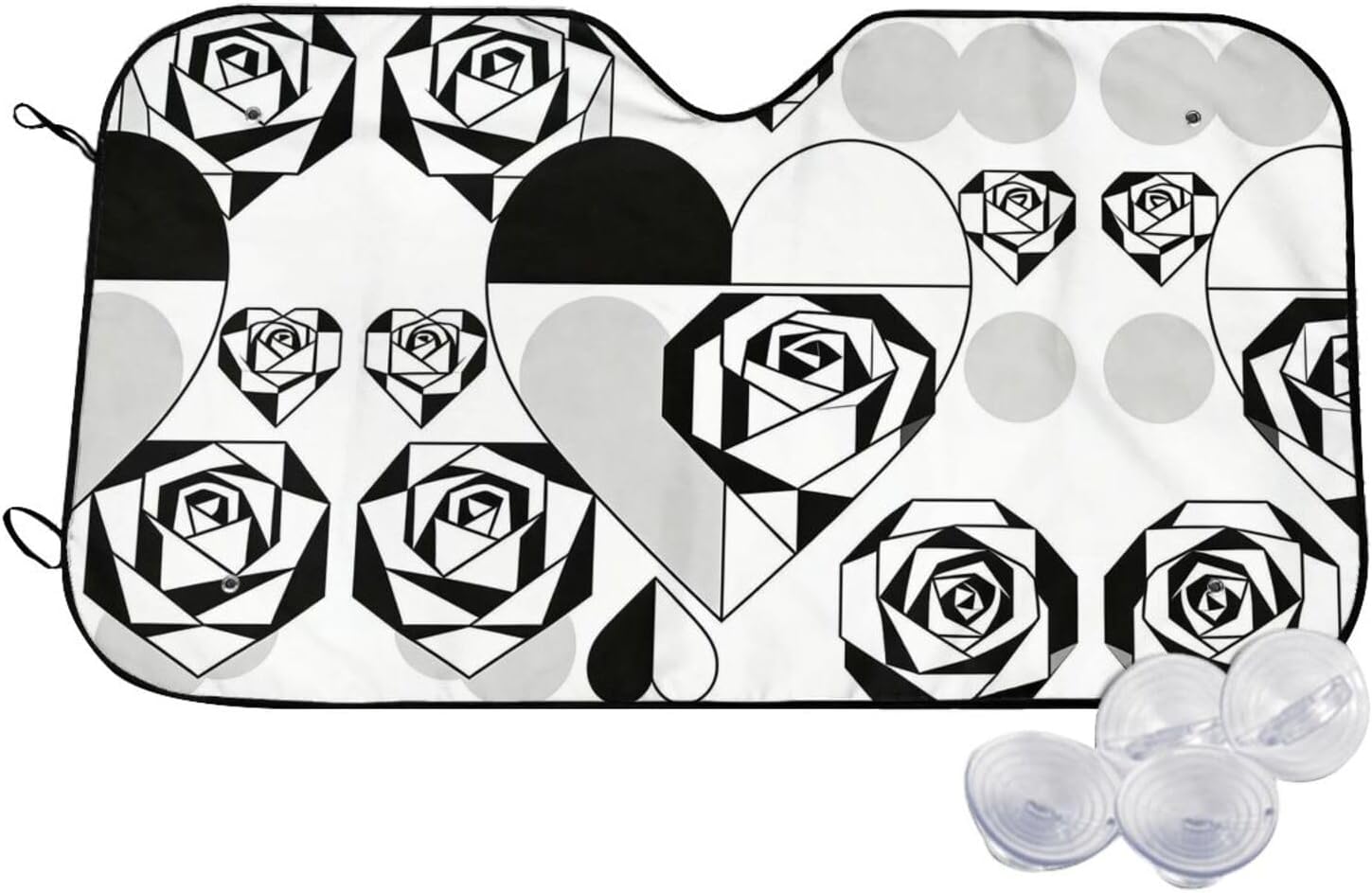 Geometric Rose & Heart Art Print Foldable Car Windshield Sun Shade 55x30in