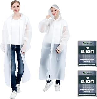 Rain Ponchos for Adults Reusable 2 Pack EVA Raincoats for Women Men 100%/20% Extra Thicker Survival Heavy Duty Military Impermeable Rain Coat with Cuff Size Adjusters