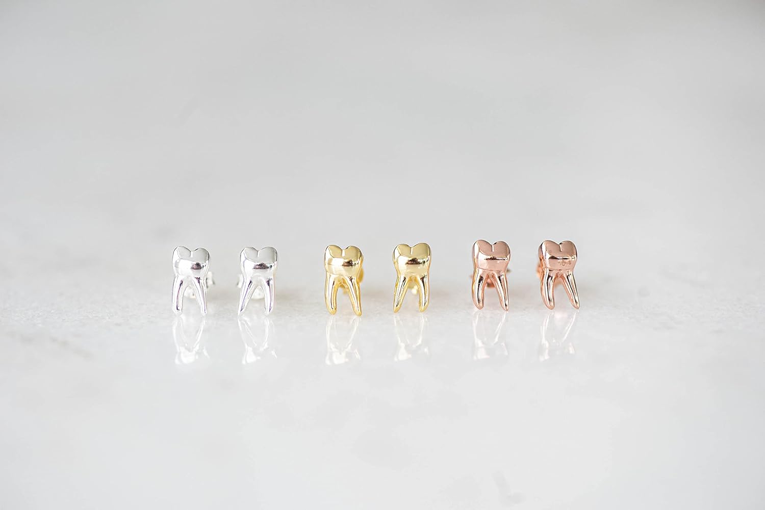 Sterling Silver Teeth Earrings - Gold & Sterling Silver Finish, Tooth Shaped Molar Earrings - Perfect Dental Gift or Tooth Jewelry