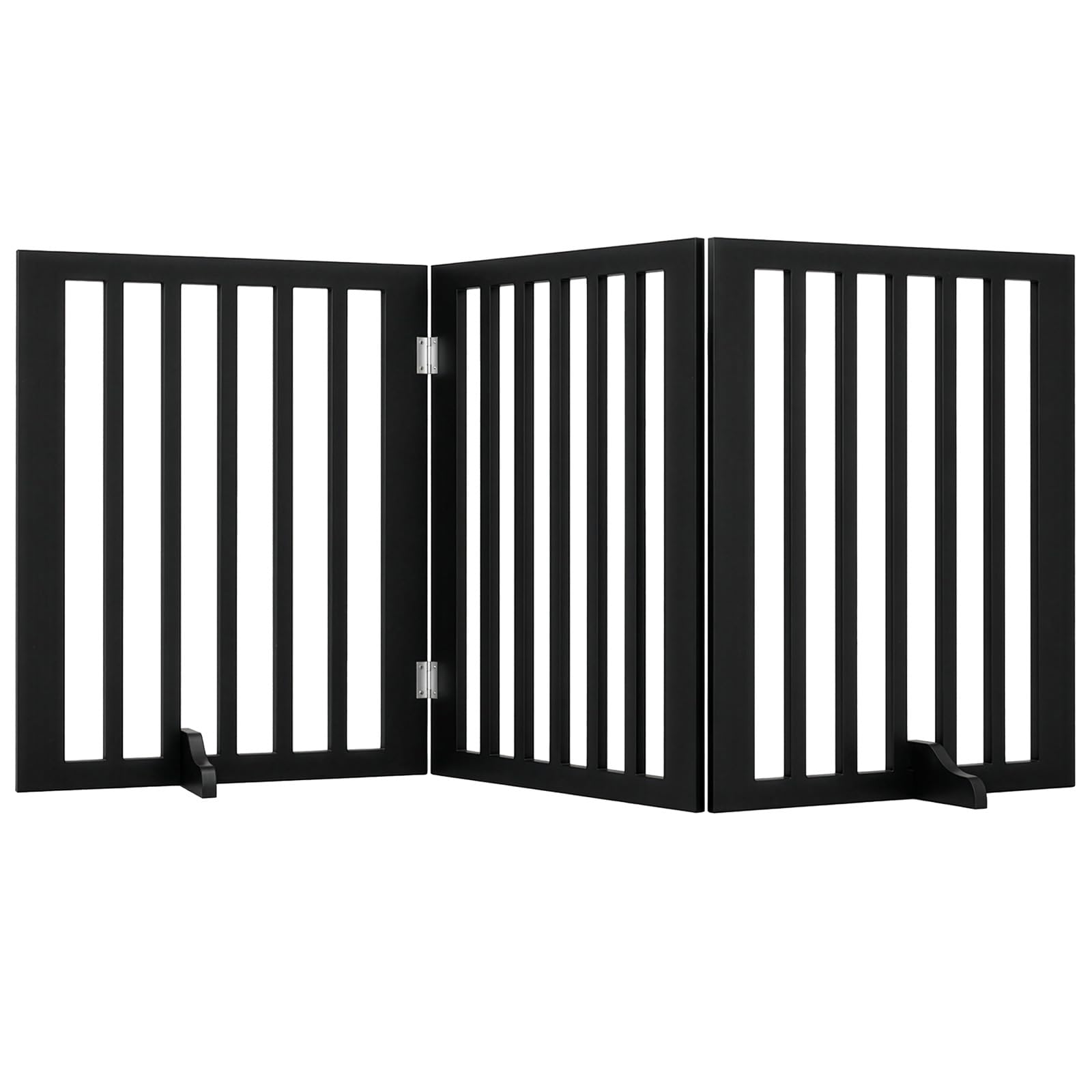 GREENSAPPIRE Wooden Stair Gate for Dogs, Freestanding Foldable Dog Gate Indoor with 2 Support Feet, 3 Panel Pet Gate & Dog Guard for Stairs, Doorways and Hallways (140 W x 60.5 H） (Brown 4-folding)