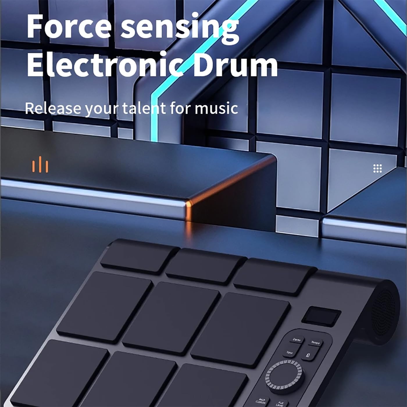 Campione di percussioni con display LCD, Drum Pad MIDI portatile, 9 pad sensibili alla velocità, strumento elettronico ricaricabile USB per bambini
