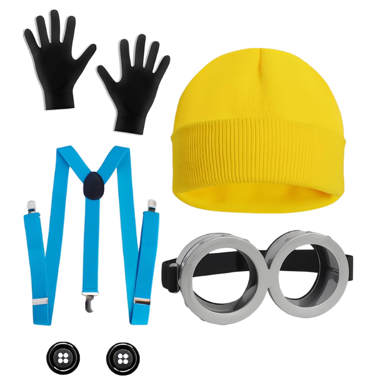 BFSYRR Yellow Costume, Halloween Costume, 6 Pcs Accessories Set, Steampunk Goggles, Yellow Beanie, Black Gloves