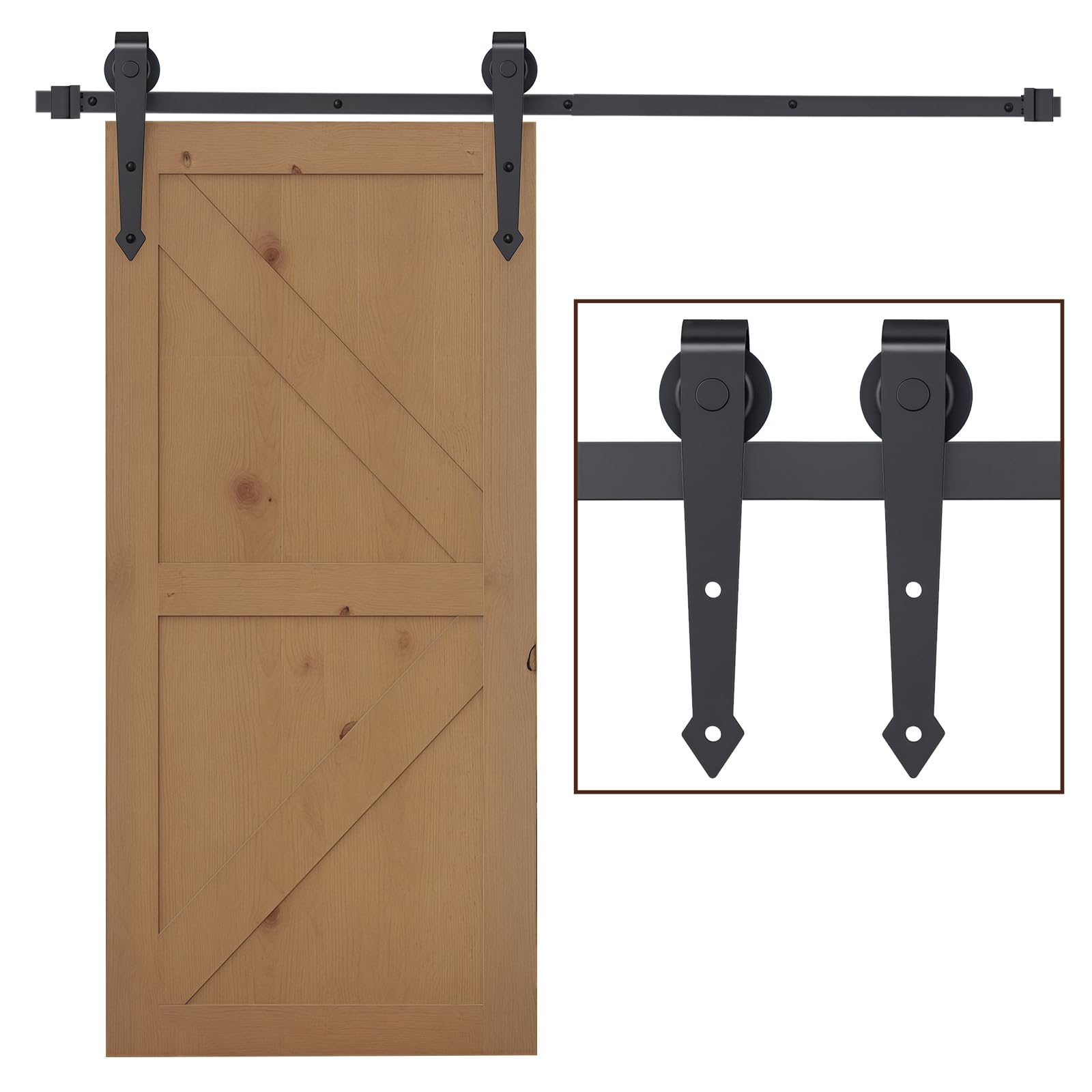 HOMCOM 200CM/6.6FT Kit per Porta Scorrevole da 2 m con Binario Marrone | Acciaio al Carbonio, per Porta Scorrevole Singola, con Rotelle Stile Rustico