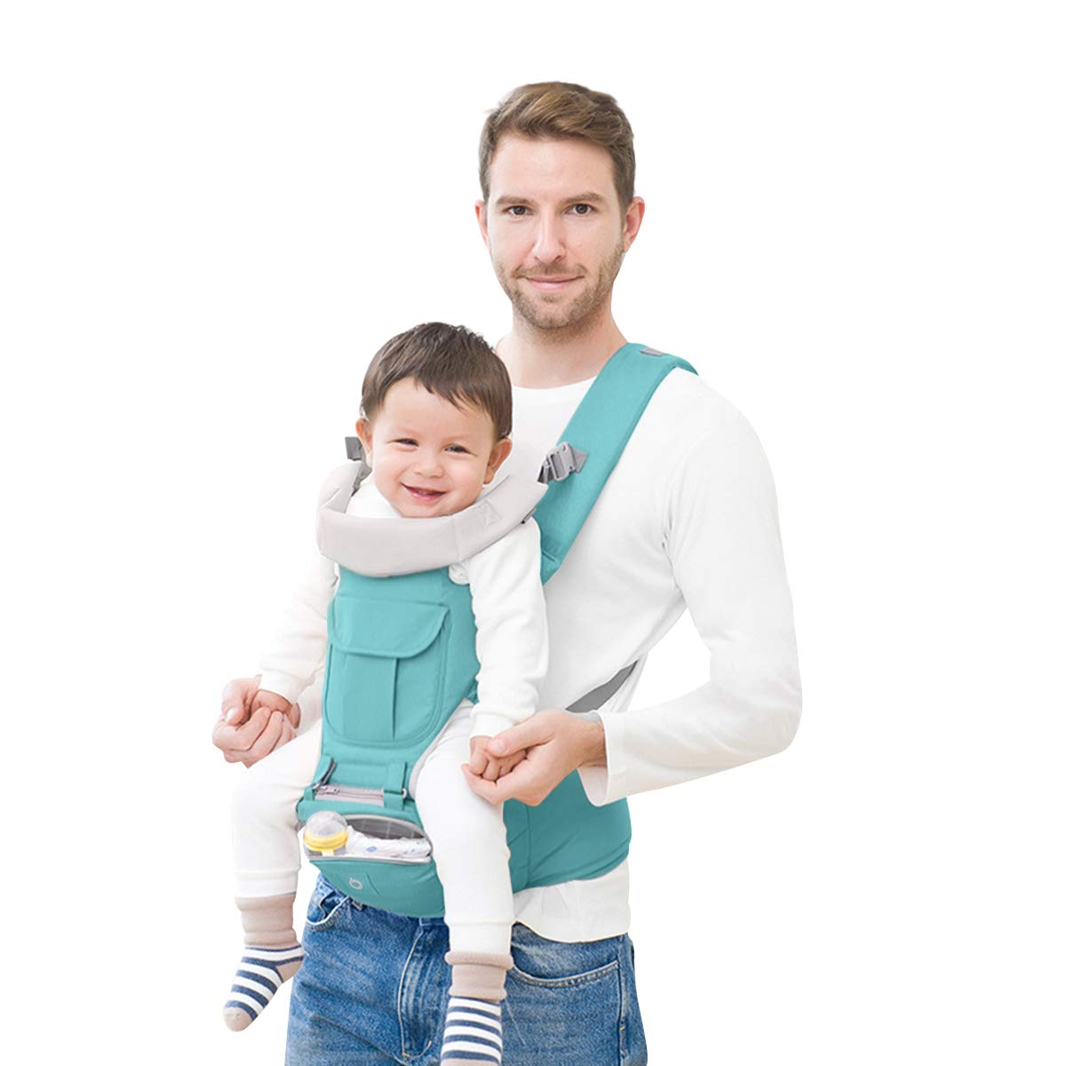 SONARIN 3 en 1 Multifuncional Hipseat Baby Carrier, Portador de bebé,Sling frontal para bebés,Ergonómica,Todas las estaciones(Verde)