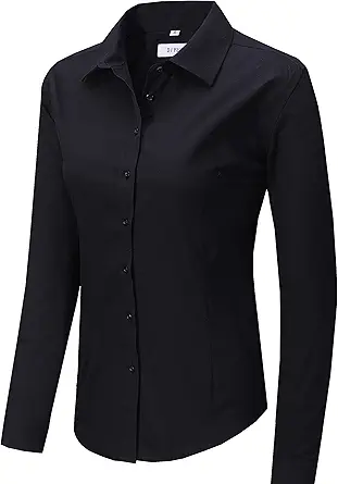 DIYUS Women's Slim-Fit Button Down Shirt Long Sleeve Blouse