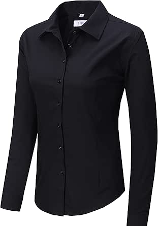 Women's Slim-Fit Button Down Shirts Stretchy Cotton Long Sleeve Work Blouse