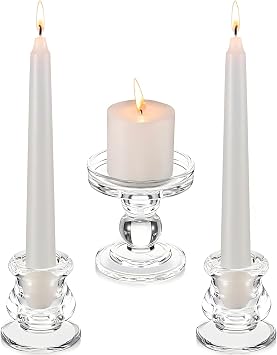 Rtteri Unity Candle Holder for Wedding Set of 3 Glass Candlestick Holder for Taper and Pillar Candle 3.5 2.2 Wedding Ceremony Dinning Table Centerpiece Home Party Birthday Church DecorClear