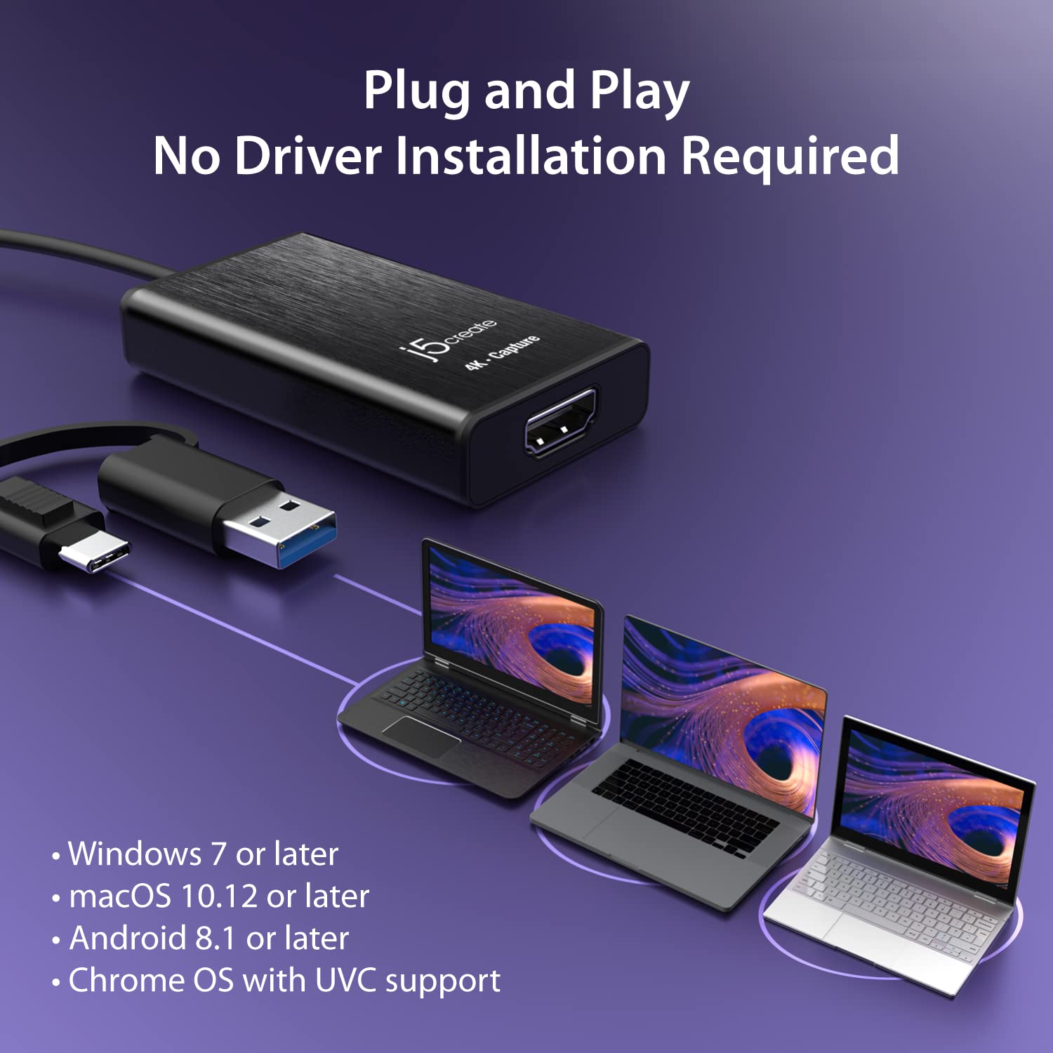 j5create 4K HDMI Video Capture Card, DSLR Cam Link, Game Capture Adapter per giochi in diretta, broadcasting, streaming, videoconferenza | Supporto 4K30, 2K60, 1080p120 (JVA11)