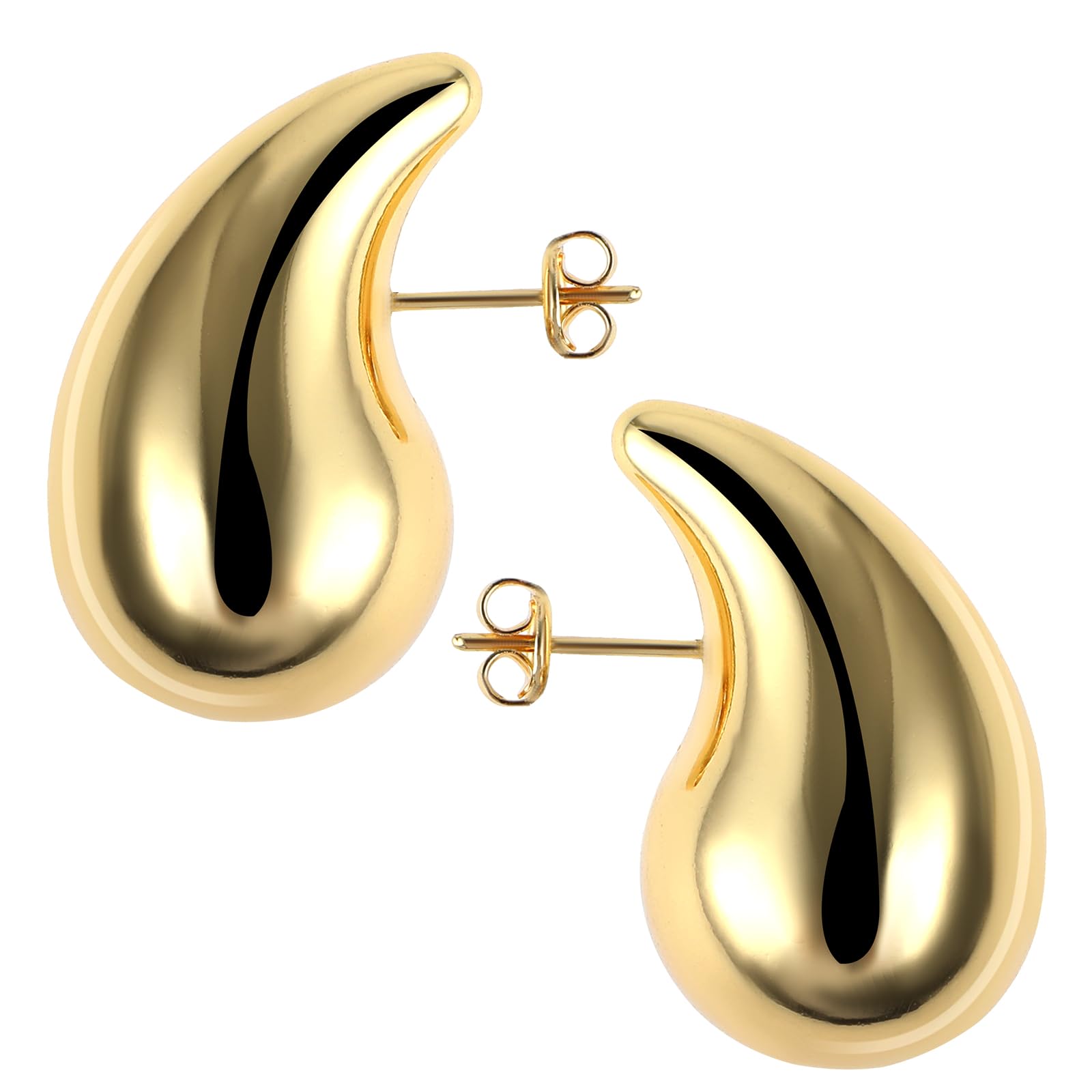 DIVINA VITAE Chunky Gold Drop Earrings for Women Fashion Waterdrop Teardrop Lightweight Hoop Hypoallergenic Tear Girl