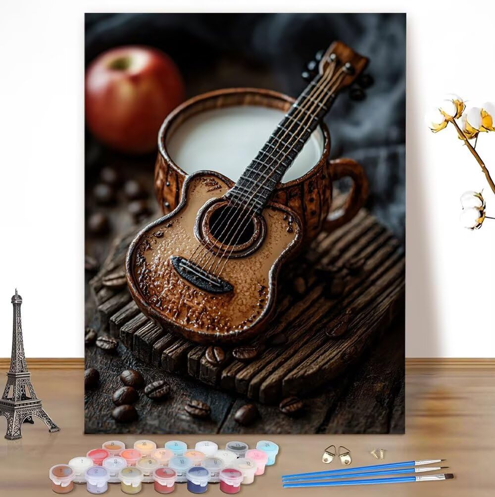 Malowanie według liczb, instrumenty, gitara, płótno HD z farbami akrylowymi i zestawem pędzli, łatwe do malowania, dla dzieci i dorosłych, dekoracja domu, prezent urodzinowy, bez ramki, 70 x 90 cm