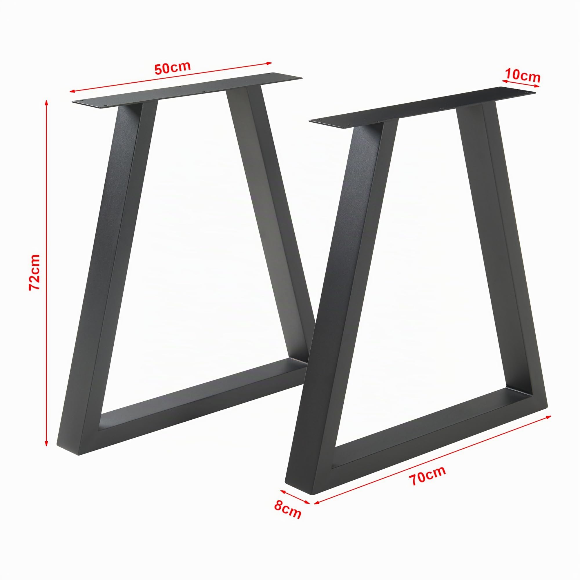 [en.casa] Set de 2 Patas de Mesa Greiling Conjunto de 2 Pies de Mueble DIY con Patas Niveladores de Estilo Atemporal en Forma de Trapecio Acero Sinterizado 72 x 70 cm - Negro