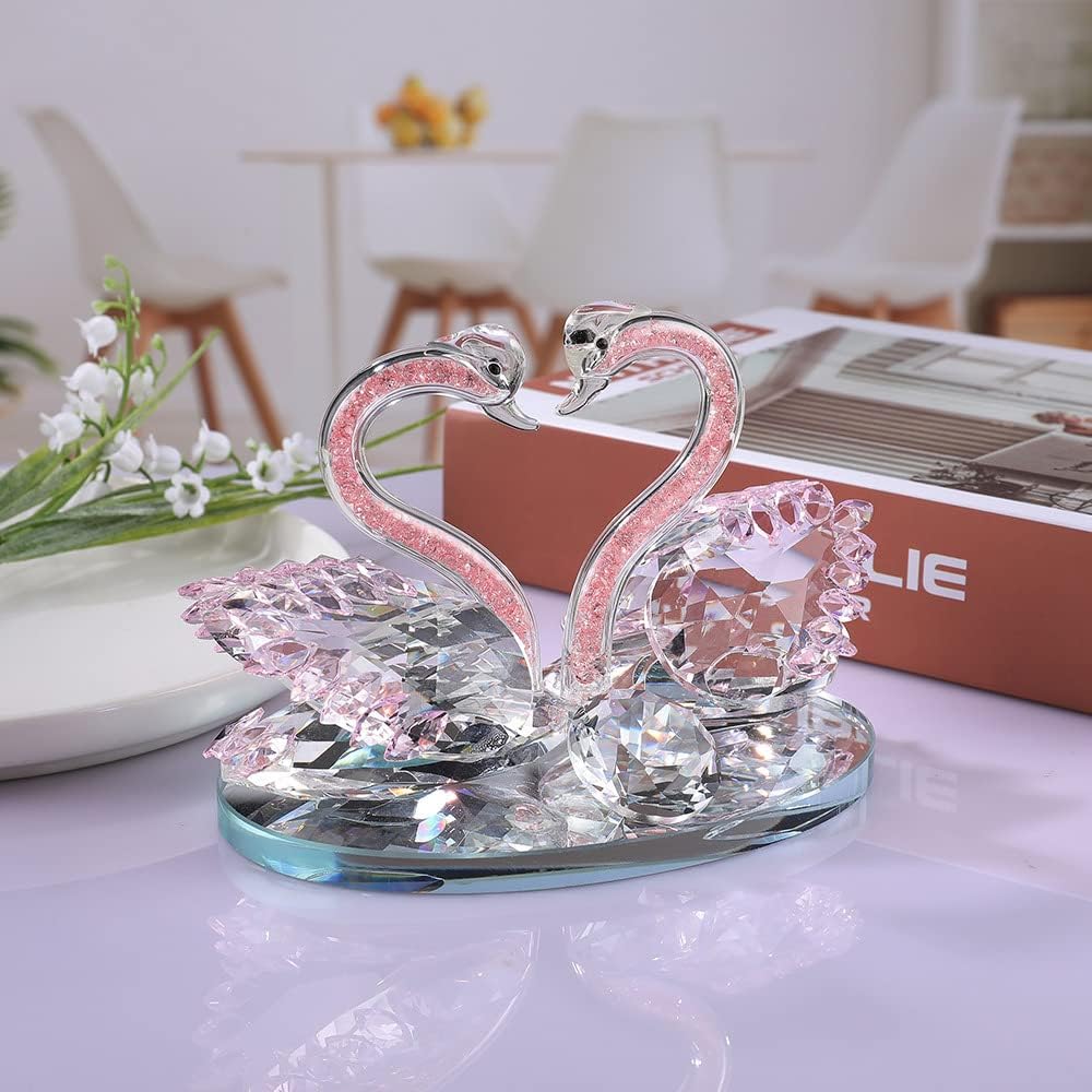 Crystal Swan, Crystal Swan Figurines, Couple Lover Swan Statues, Clear Crystal Swan Ornaments Collectibles, Paperweight Wedding Living Room Home Office Tabletop Decor Valentine's Day (Pink, 6.3"/16cm) - Image 3