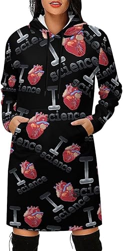 I Lvoe Science Heart Women Hoodies Dress Casual Long Sleeve Pullover Hooded Sweatshirts with Pocket