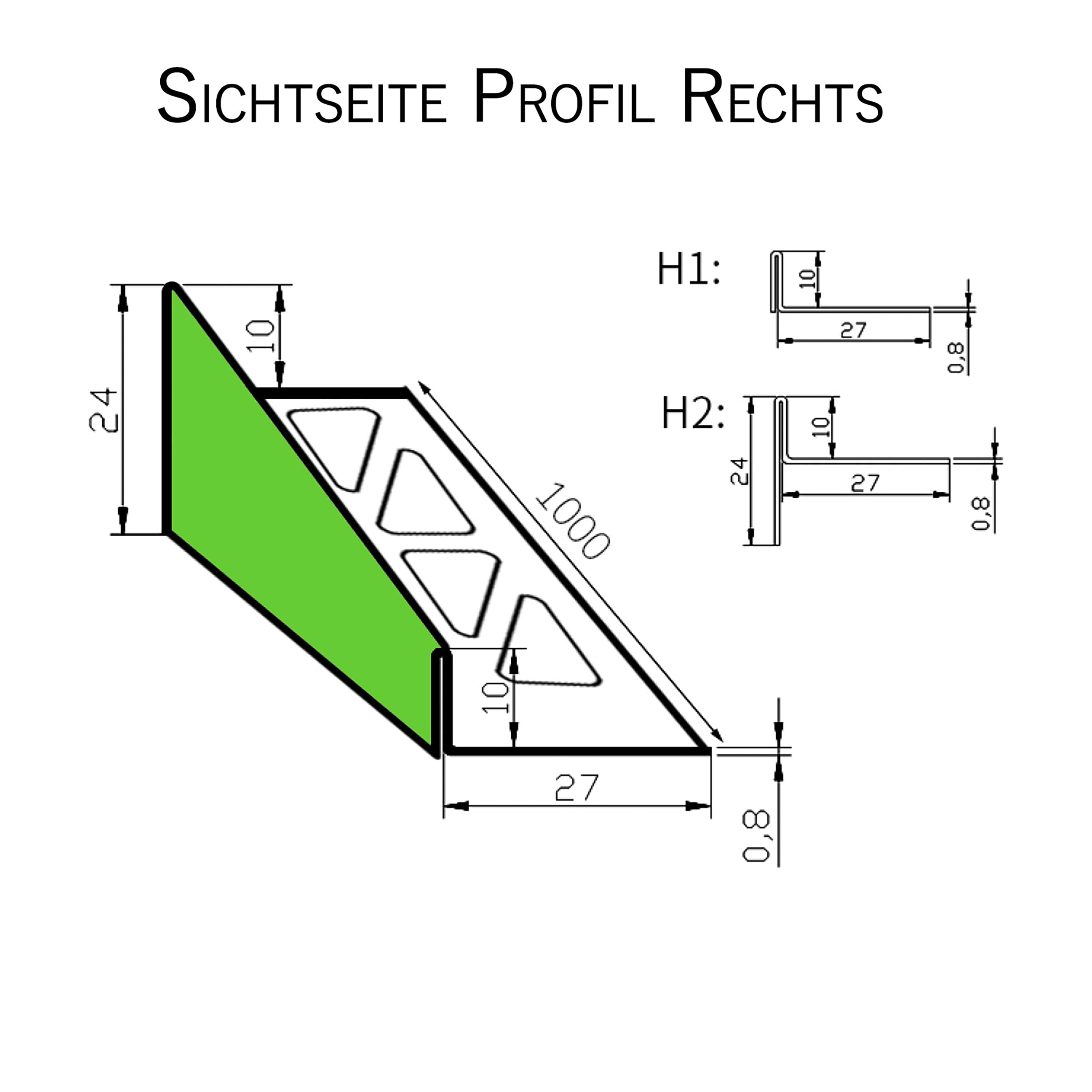Dusch-, Keil-Profil Gefälleprofil begehbare Dusche gebürstet 10mm Rechts 100cm